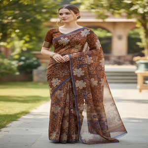 Sari Indio Exclusivo con Estampado Digital Impreso en Tela Chiffon/Georgette para Bodas, Diseño Impresionante de Última Moda 2026 - Product Image 1