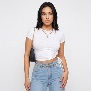 Robe moulante pour femme, col rond, courte, en tricot uni, polyester, séchage rapide, respirante, crop top d'été - Product Image 6