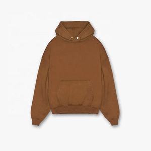 Venta al por mayor de encargo de la gota del hombro caqui Botón de cuello en blanco de peso pesado 600 Gsm de gran tamaño sudaderas con capucha de lujo para los hombres - Product Image 4