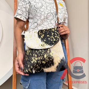 Wholesale Premium High Quality Women's New Hair Metallic Crossbody Cowhide <b>Handbag</b> Genuine Leather Western Style Zipper <b>Nylon</b> - Product Image 1