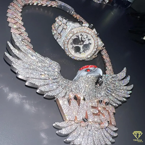 Pendentif Rêve Fait Main Personnalisé Lettre Hibou Volant en Argent Sterling 925 West VVS Lab Grown Diamond Rhodium Gold Hip-hop pour Fêtes - Product Image 4