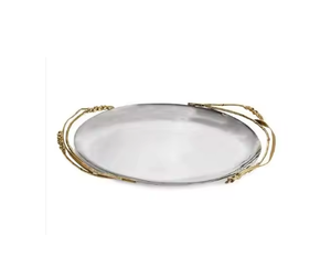 Bandeja de servicio redonda martillada de acero inoxidable Bandeja decorativa pulida para hoteles y restaurantes en casa - Product Image 2