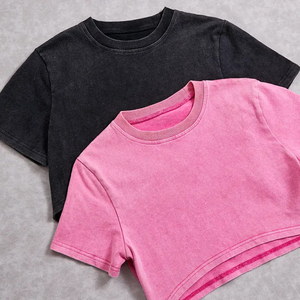 Custom OEM Acid Wash 100 _ เสื้อเชิ้ตและกระโปรงผ้าฝ้ายผู้หญิงชุดโลโก้ที่กําหนดเองฤดูร้อน Crop Top เสื้อและกระโปรงชุดสั้นผู้หญิง - Product Image 3