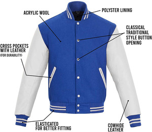 <b>Men's</b> Blue <b>White</b> Varsity <b>Jacket</b> Preppy Style PU Leather Sleeve Regular Fit Turn-down Collar Autumn Wear - Product Image 2