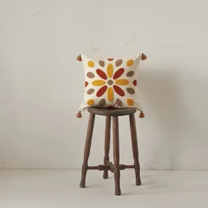 Square Retro Floral Embroidered Home <b>Decorative</b> <b>Pillow</b> Cover (Washable) - Product Image 1
