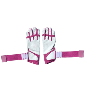 <b>White</b> & Pink Color Combo <b>Long</b> Cuff Leather Batting <b>Gloves</b> New Leather Batting <b>Gloves</b> - Product Image 1