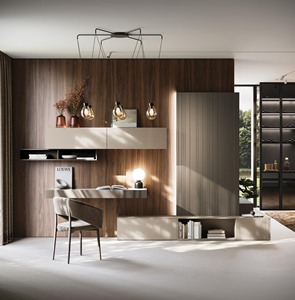 Italian Style Luxury Walnut Living Room Furniture Set Modern <b>Wall</b> <b>Unit</b> Modular Bookcase with Integrated <b>Floating</b> Study Desk - Product Image 1