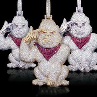 Pendentif personnalisé en or rose pour femme, motif visage 3D de rappeur, serti de moissanite taille brillant, avec nom et lettre, style chrétien