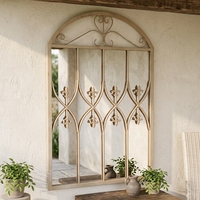 Espejo de Jardín Vintage con Marco Arqueado, Espejo de Pared de Hierro para Exteriores, Estilo Campestre Francés, para Patio, Jardín, Valla, Decoración de Casa de Campo