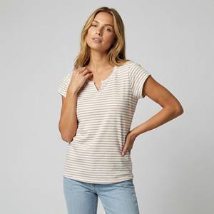 Camiseta Henley de Manga Corta a Rayas, Estilo Marinero, Transpirable e Informal para Mujer, 85% Viscosa, Primavera/Verano - Product Image 1