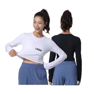 Venta al por mayor fabricante de verano personalizado blanco de manga larga Camiseta en blanco señora Fitness deportes Crop Top sudadera de entrenamiento para las mujeres - Product Image 3