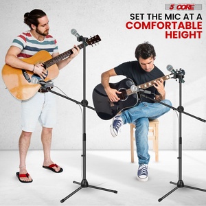 5 Core Microphone Stand Floor 2 Mic Clips Universal Height Adjustable <b>Tripod</b> Mic Stands w Boom Arm - Product Image 4