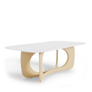 Ensemble de table à manger moderne EERO, plateau rectangulaire en marbre avec base en bois, stable et élégant pour la maison ou l'hôtel - Product Image 3