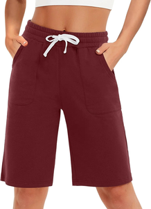 Shorts Deportivos para Mujer, Largo hasta la Rodilla, 95% Algodón, 5% Elastano, Tejido de Punto, Diseño Personalizado con Logotipo, Cintura Alta, Ropa Deportiva Informal - Product Image 2