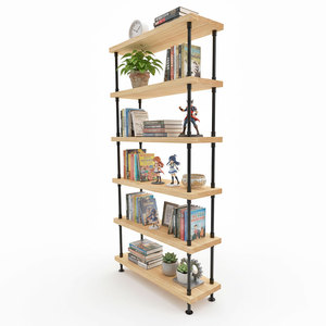 6-Tier <b>Pine</b> Wood & Steel Pipe <b>Shelf</b> for Living Room Standing Type - Product Image 2