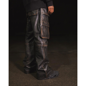 กางเกงหนังคาร์โก้ผู้ชายทรงเข้ารูป รุ่นขายออนไลน์ปี 2026 หนังนุ่ม สวมใส่สบาย ทันสมัย - Product Image 5