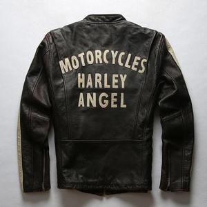 Chaqueta de motociclista Vintage para hombre, abrigos de cuero con letras de marca de moda ajustados, tela de lona hecha en fábrica - Product Image 2