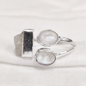 เครื่องประดับหินดิบสำหรับผู้หญิงแหวนพลอยมูนสโตนสีรุ้งธรรมชาติเครื่องประดับหินสามชิ้น925แหวนเงินสเตอร์ลิง - Product Image 1