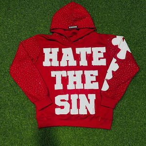 Sudadera con capucha personalizada con logotipo personalizado y bordado desgastado para hombre, precio de venta completo, ropa de moda de alta calidad, sudaderas con capucha de diamantes de imitación para hombre - Product Image 4