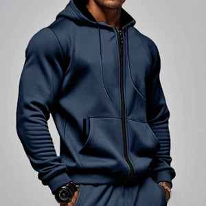 Unisex 100% Cotton Beaded Knitted Comfortable Thick Hooded Sweatshirt Long Sleeved Zipper for Autumn and Winter Season - Product Image 6