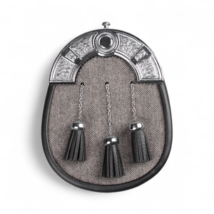 Veste de kilt écossaise formelle en cuir de vache 100% de qualité supérieure TWEED FULL DRESS SPORRAN, vêtement de cérémonie noir avec cantle en métal - Product Image 1