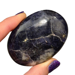 Pierre de paume en iolite bleue, pierre naturelle, pierre précieuse de guérison, galet, pierre de paume sculptée en quartz, agate, cristal - Product Image 3