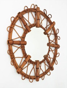 Hecho a mano moderno Boho Chic ratán tejido pared acento espejo artesanal enmarcado dormitorio sala de estar baño uso decorativo - Product Image 4