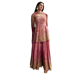 Rosa stampato Palazzo Set all'ingrosso donna abbigliamento etnico OEM fornitore di fabbrica di abbigliamento personalizzato festa di nozze abito - Product Image 1