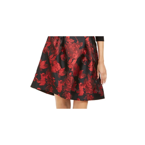 Abito da sera rosso in raso da donna Jessica Howard, floreale, a maniche lunghe, scollo a barchetta, corto, svasato, comodo, taglia 12 Petite, colore naturale - Product Image 3