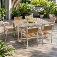 Meubles de patio en aluminium, meubles de jardin en bois, ensemble de table et de chaises de salle à manger d'extérieur, ensemble de 7 pièces