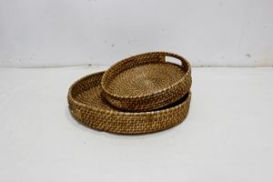 Plateau de service rond multifonction en rotin moderne Artex Dong Thap avec poignées, organisateur décoratif pour la maison - Product Image 3