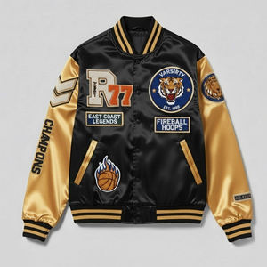 Chaqueta Varsity Personalizada con Parches de Chenilla para Uso en Exteriores, Chaqueta de Béisbol Cuadrada con Logotipo Personalizado Bordado en Satén al por Mayor para Hombre - Product Image 1