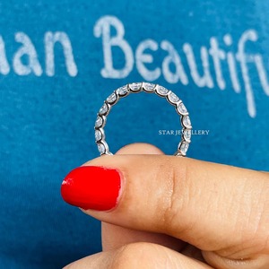 14K Solid Gold Colorless Brilliant Round Cut Diamond Christian Luxury Eternity Wedding Band - Product Image 5