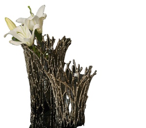 Jarrón de flores clásico, Juego de 2 para el hogar, sala de estar, hotel, restaurante, jarrones decorativos de Metal y vidrio, florero de mesa elegante - Product Image 1