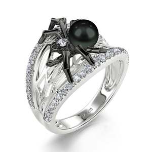 Anillo Jeulia Gótico con Perla Cultivada Negra y Banda de Plata de Ley para Fiesta - Product Image 2