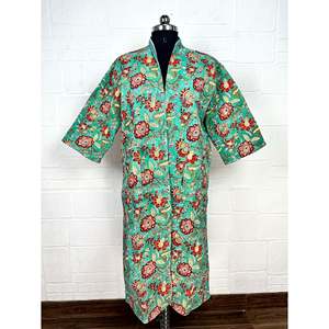 Kimono Largo Reversible Botanique Floral para Mujer, Color Negro Mostaza, Kantha Matelass, Tejido Suave, ODM, Primavera, Dama de Honor, 2 Piezas - Product Image 6