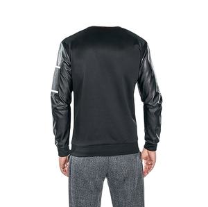 OEM personalizado para hombre de cuero de la manga sudadera transpirable pulóver en blanco liso O cuello sudaderas con manga de cuero - Product Image 4