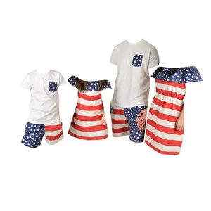 Fashion Family Cloth Outfit T-Shirt Shorts Father Mom And Me Dress Independence July 4th With Children Sets