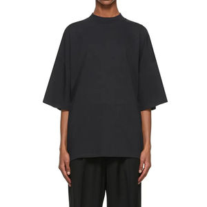 T-shirt en coton de luxe pour hommes à col rond 100% Jersey lourd Logo personnalisable motif solide surdimensionné épaule tombante manches courtes - Product Image 4