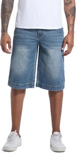 Short en jean long pour homme, non extensible, coupe décontractée, large, avec entrejambe sous le genou, avec poches arrière. - Product Image 3