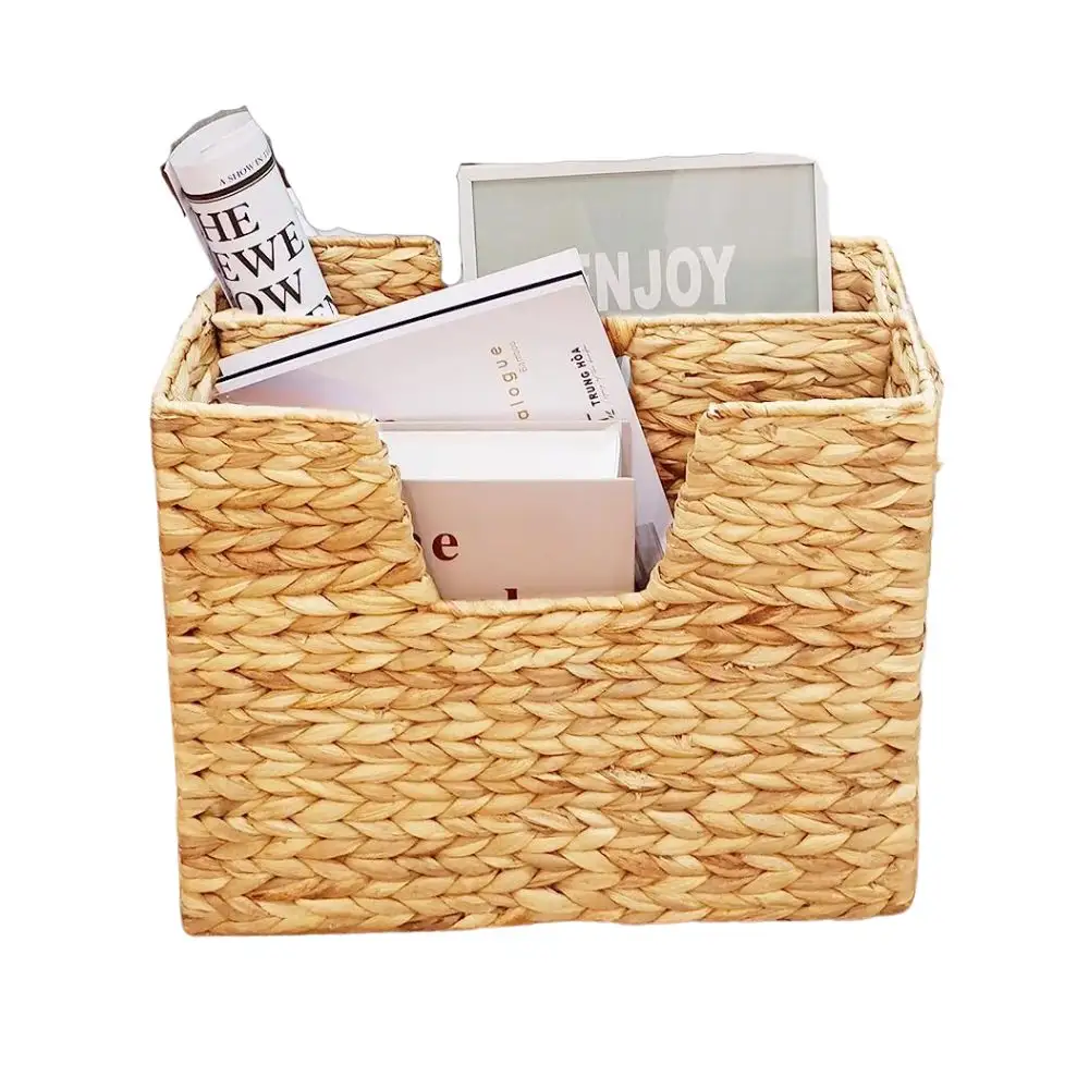 Natural Water Hyacinth Magazine Basket Rattan Jornal Rack e Slim Wicker Holder para Livros Arquivos a Preços de Atacado