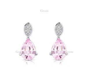 Pendientes de morganita Rosa cultivada en laboratorio y diamantes reales para mujer, Pendientes colgantes de gota, joyería fina de oro sólido de 18 quilates de alta calidad - Product Image 3