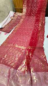 Exclusif Deshi Dhakai Jamdani Sharee Qualité d'exportation pour les femmes JAMDANI FABRIC Bleu VERT Doré Bleu Ciel du Bangladesh - Product Image 5