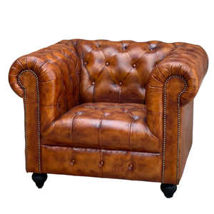 Leather Upholstered Chesterfield Wooden Arm Chair Durable Construction Eco-Friendly Comfortable Cushioning Timeless Bedroom - Product Image 3