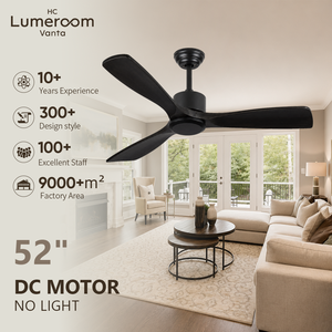 USA In Stock 52 Inch Solid Wood Blade <b>Ceiling</b> <b>Fan</b> Black No Light with Reversible DC Motor and <b>Remote</b> <b>Control</b> - Product Image 1