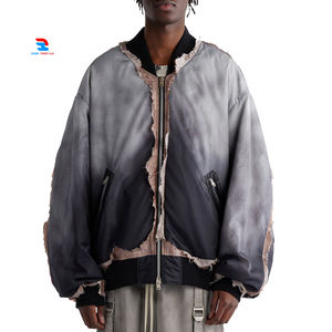 Veste universitaire en satin de soie de couleur dégradée veste de détresse à l'acide à la mode pour hommes vestes en satin de soie de baseball pour hommes - Product Image 6