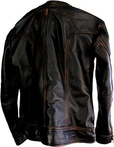 Chaqueta de cuero auténtico con diseño de Moto, abrigo ajustado para motocicleta con puños ajustables y cierre de cremallera - Product Image 2