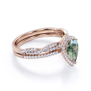 แหวนบิด3วงสำหรับผู้หญิง925เงินสเตอร์ลิงวิคตอเรียนสำหรับลูกแพร์ตัดมอสอัญมณีเพชรโมอิสที่ไม่ซ้ำกันและสง่างาม - Product Image 3