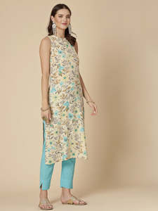 Kurtis Kurta Exclusivos para Mujer, Multicolor, Estampado Digital, Poliéster, Corte sin Mangas, Elegantes, Ramas, Precio al por Mayor, Hechos a Mano en India - Product Image 4