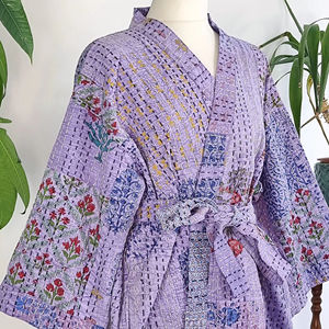 Chaqueta Kimono Kantha Natural para verano y primavera Diseños perfectos Vestido de fiesta festivo estampado hecho a mano Regalo de cumpleaños de boda - Product Image 1